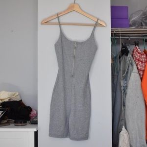 Grey zip-up body con bodysuit